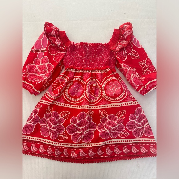 Farm Rio Summer Sunrise Puff Sleeve Tropical Mini Dress Size Medium NWT - Picture 3 of 4